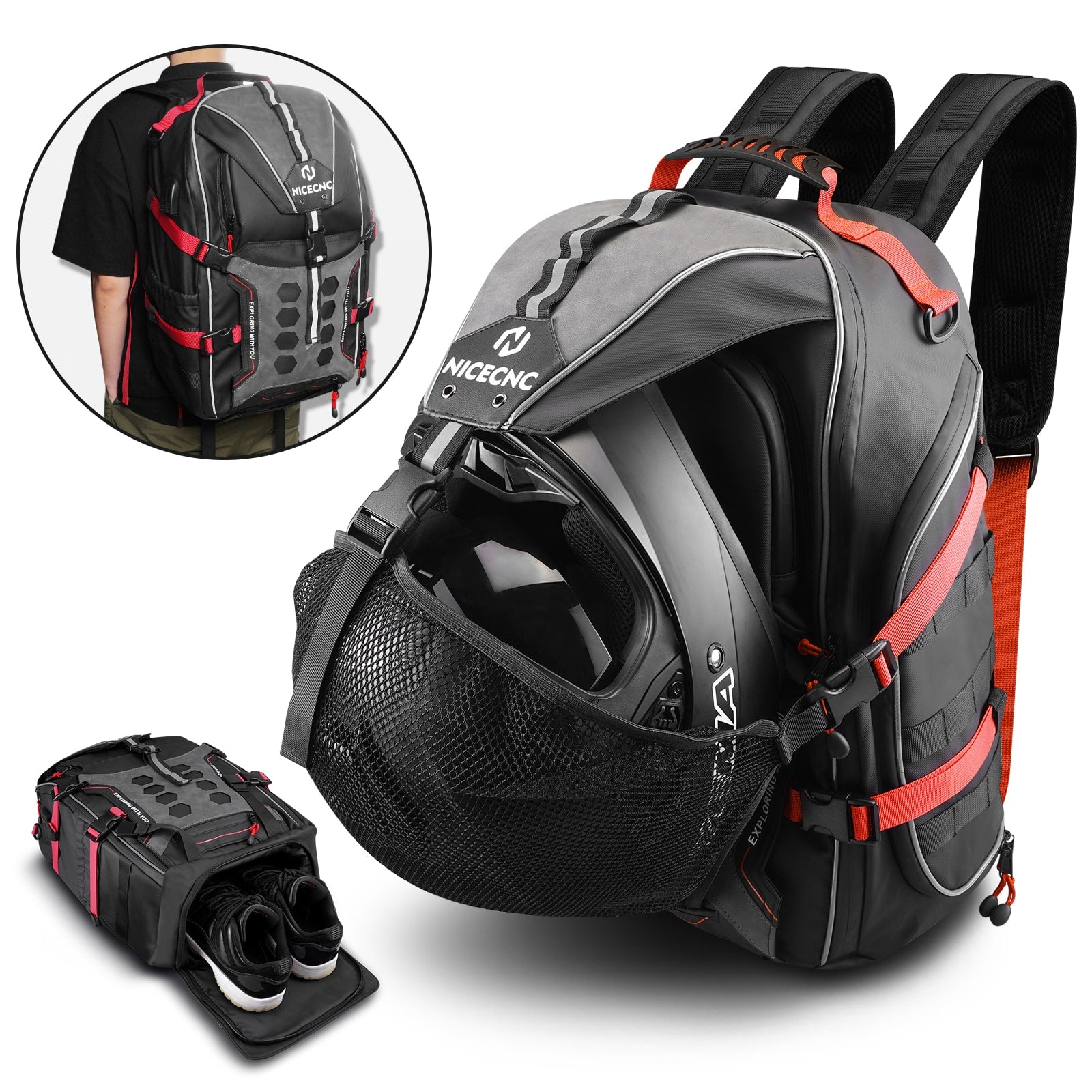 Motorcycle Helmet Bag Upgrade 35L with Shoe Compartment Hiking