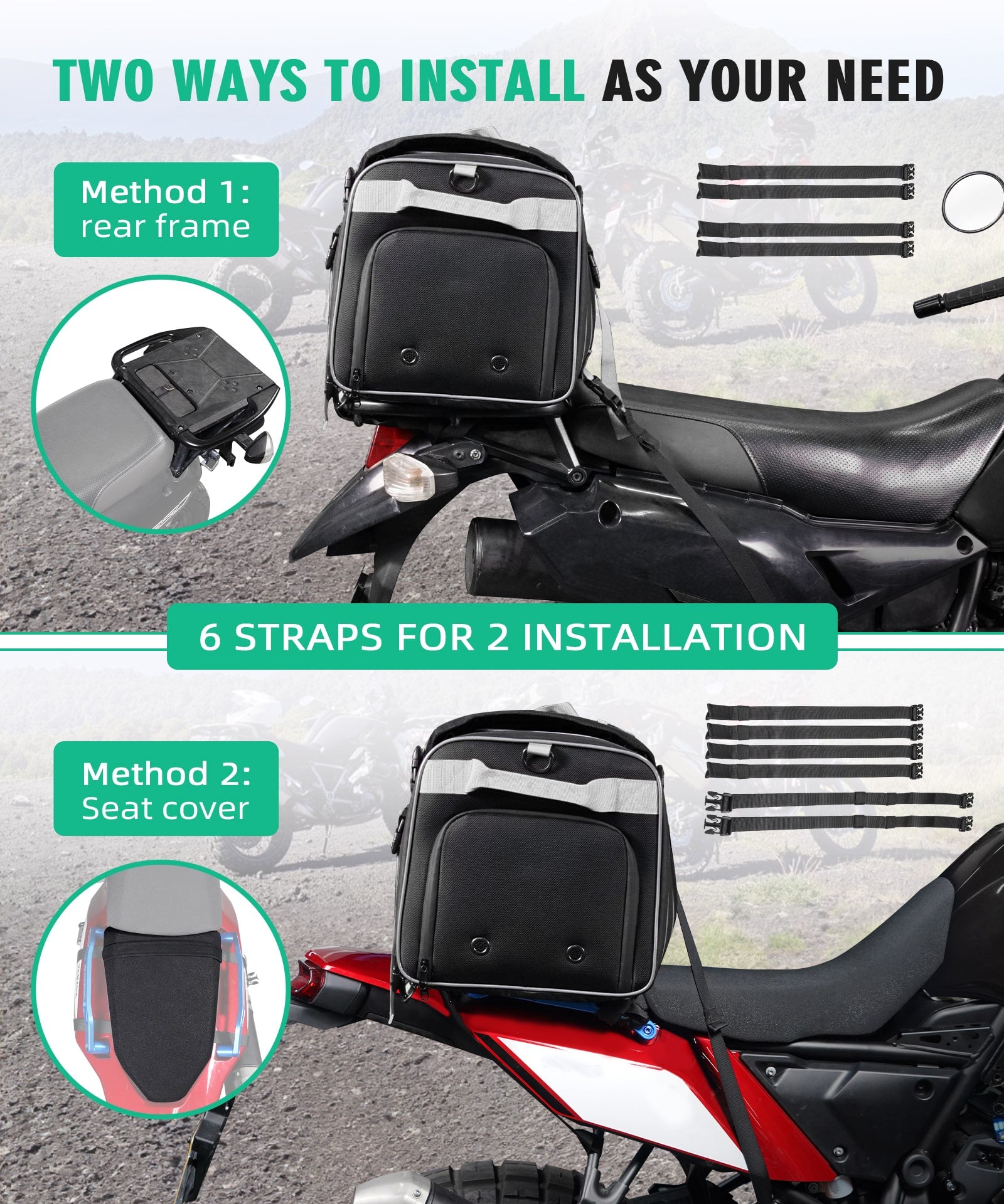 Multi-functional Motorcycle Tail Bag 53L Expandable Luggage Rack Bag Trunk Helmet Storage Bag
