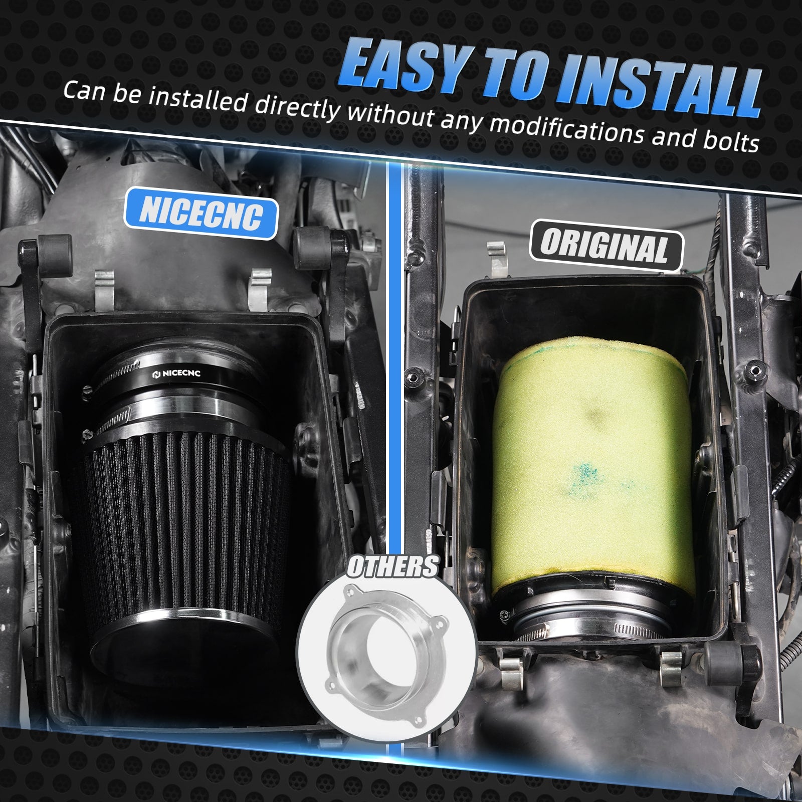 High-Flow Air Filter Intake Cleaner w/Adapter Kit For Honda TRX450R TRX450ER