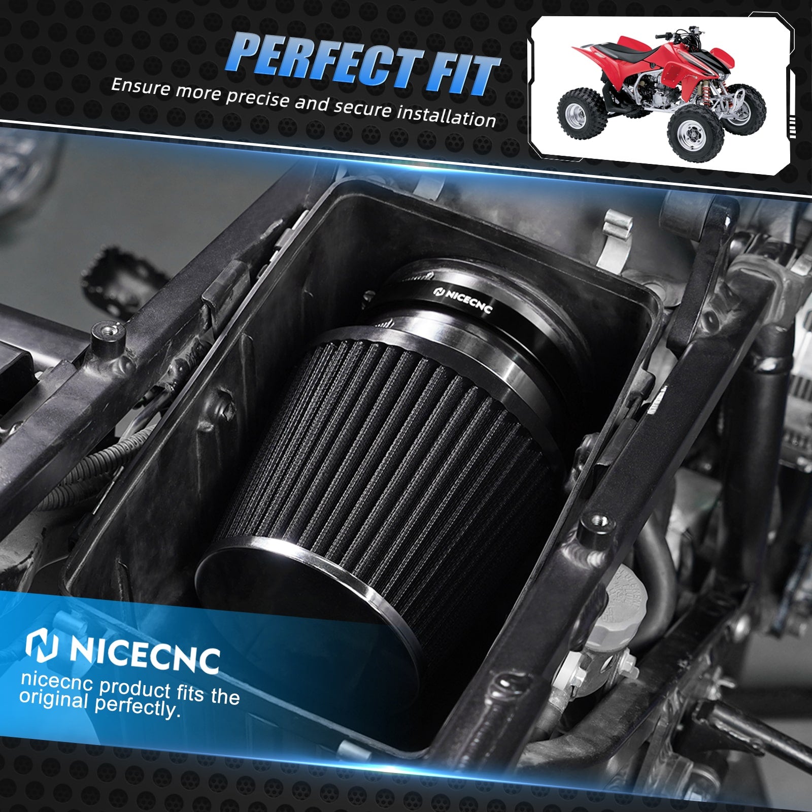 High-Flow Air Filter Intake Cleaner w/Adapter Kit For Honda TRX450R TRX450ER