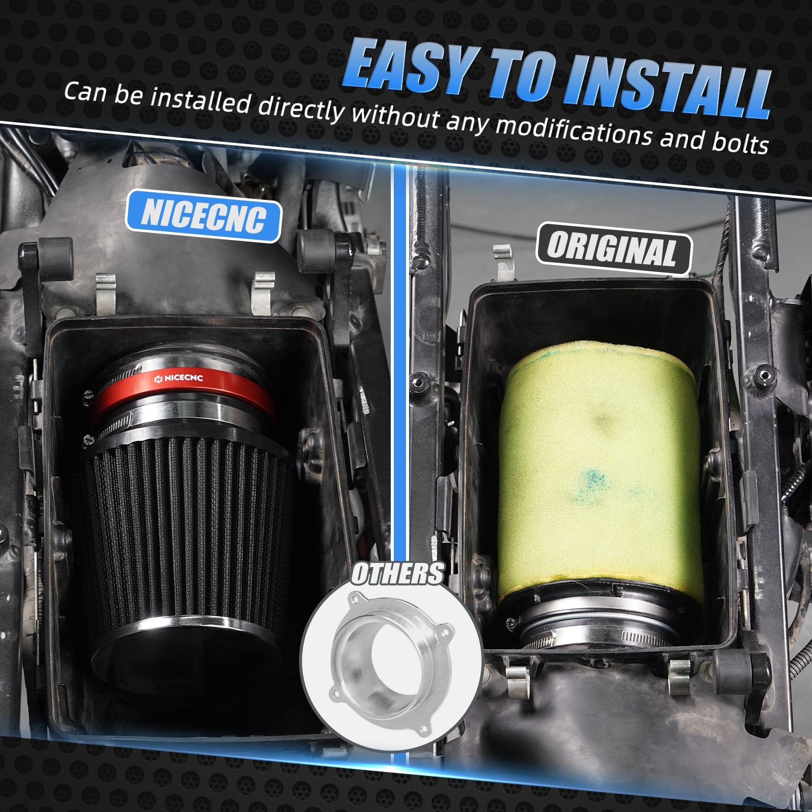 High-Flow Air Filter Intake Cleaner w/Adapter Kit For Honda TRX450R TRX450ER