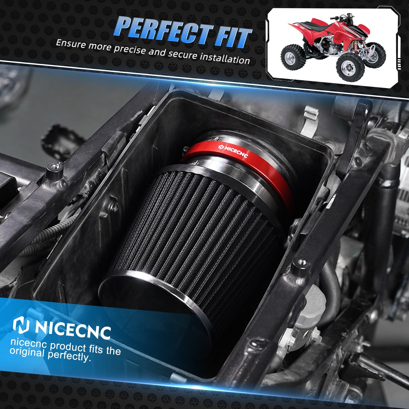 High-Flow Air Filter Intake Cleaner w/Adapter Kit For Honda TRX450R TRX450ER