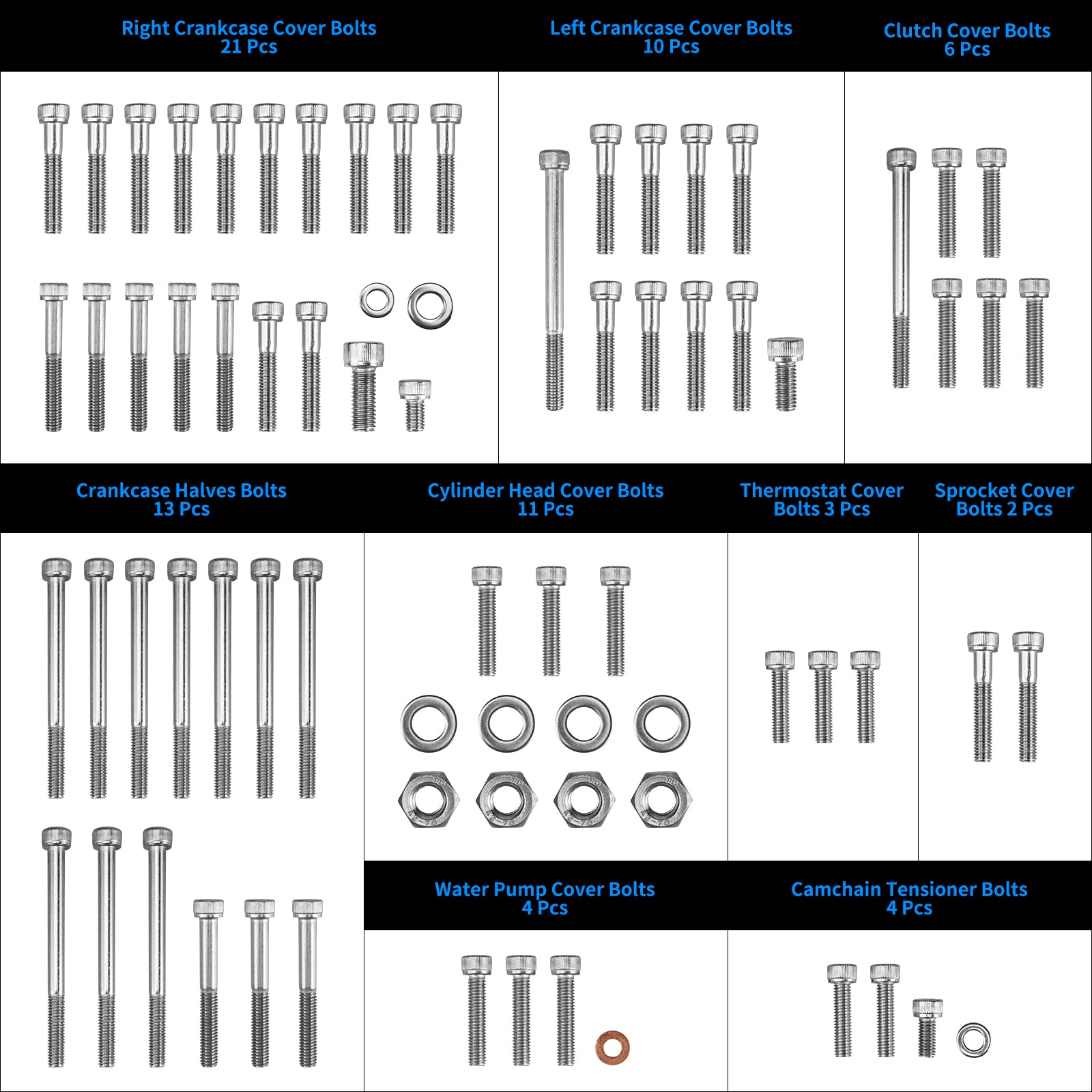 74PCS ATV Engine Crankcase Water Pump Mount Bolts Screws Kit For Honda TRX450R