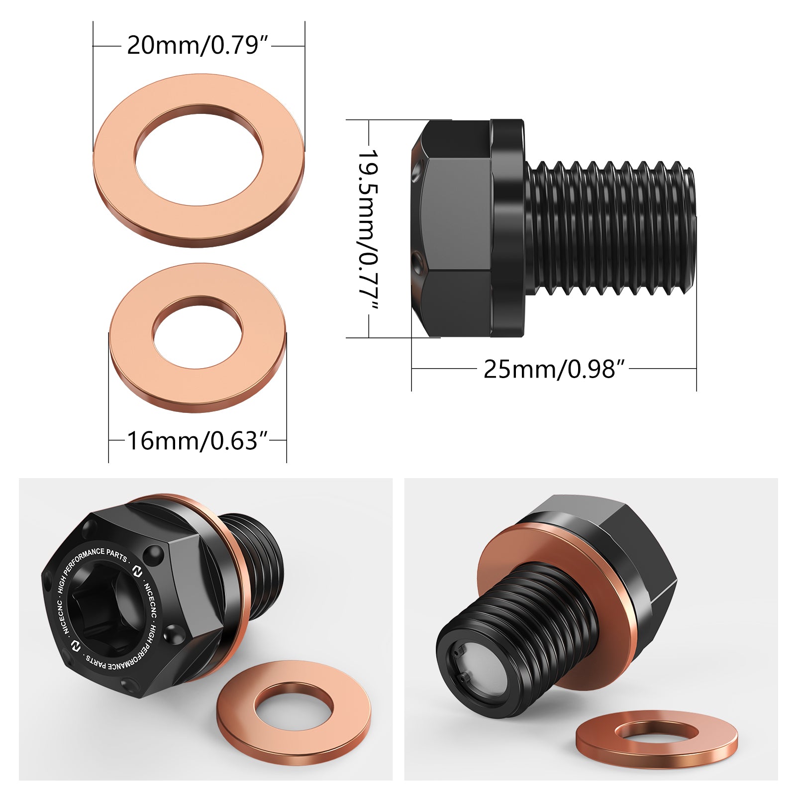 Magnetic Oil Drain Plug Bolt with Gaskets For Honda TRX450R 2006-2009 TRX250X TRX90X 2009-2023