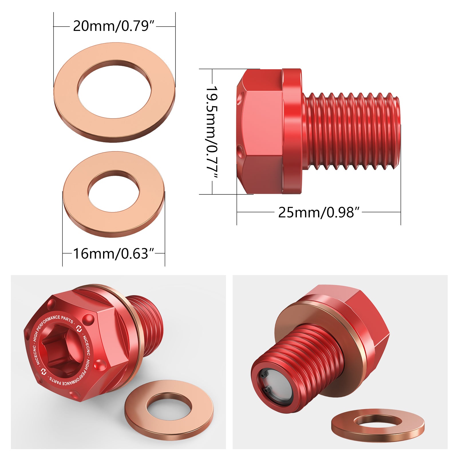 Magnetic Oil Drain Plug Bolt with Gaskets For Honda TRX450R 2006-2009 TRX250X TRX90X 2009-2023