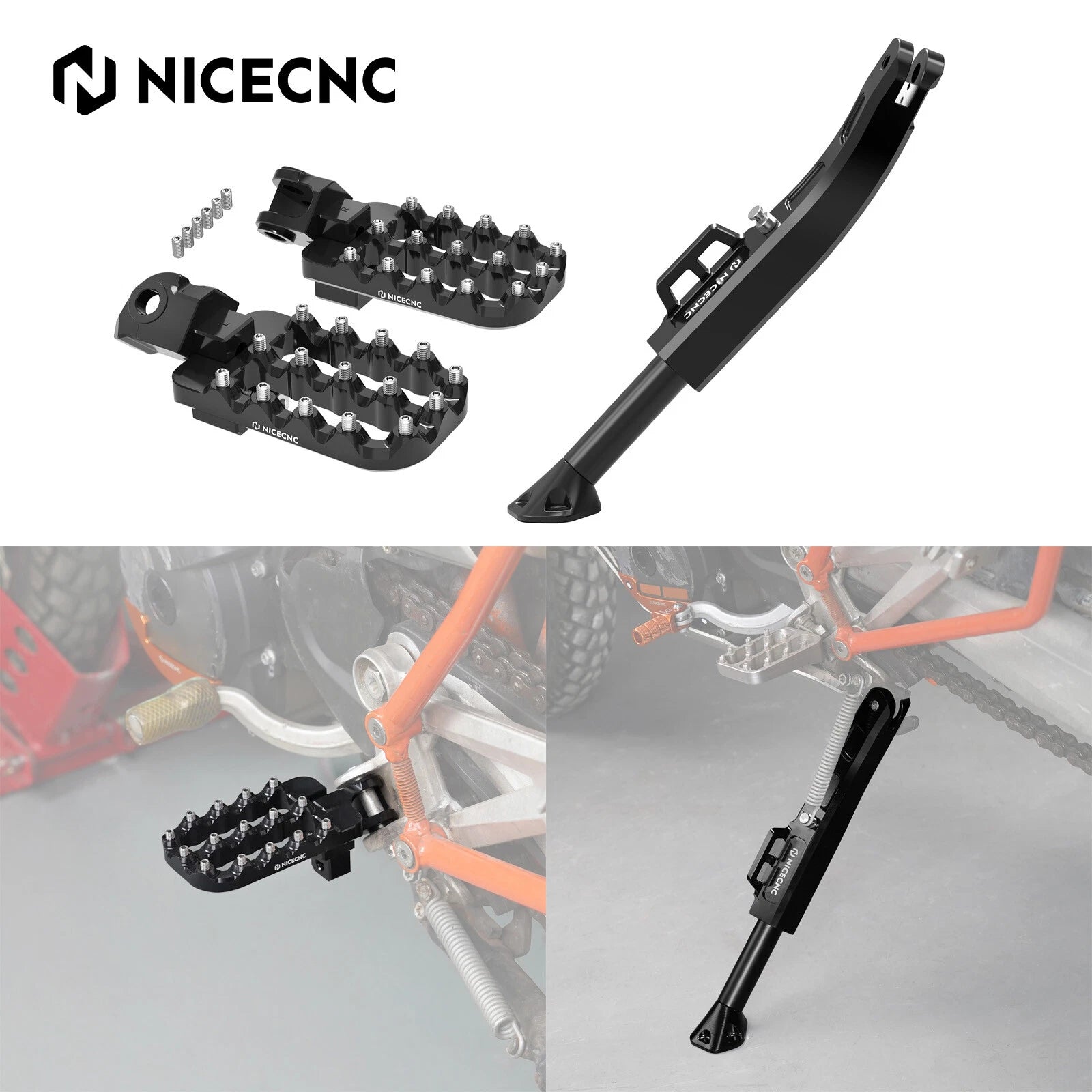 Adjustable Kickstand + Lower Larger Footpegs For KTM 690 Enduro SMC R 2008-2024