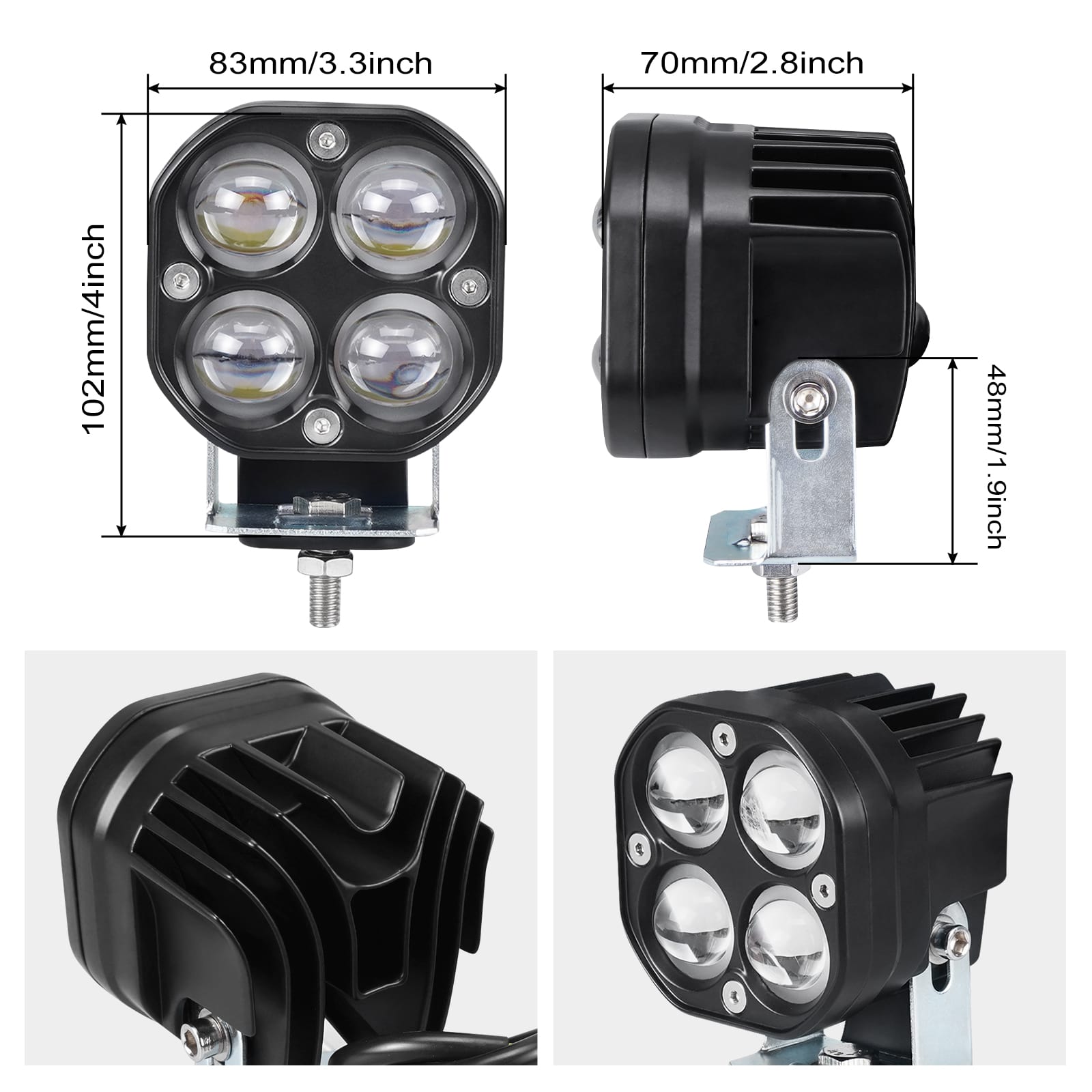 LED Front Work Lights Headlights w/Adjustable Bracket For Yamaha Raptor 700 / 700R