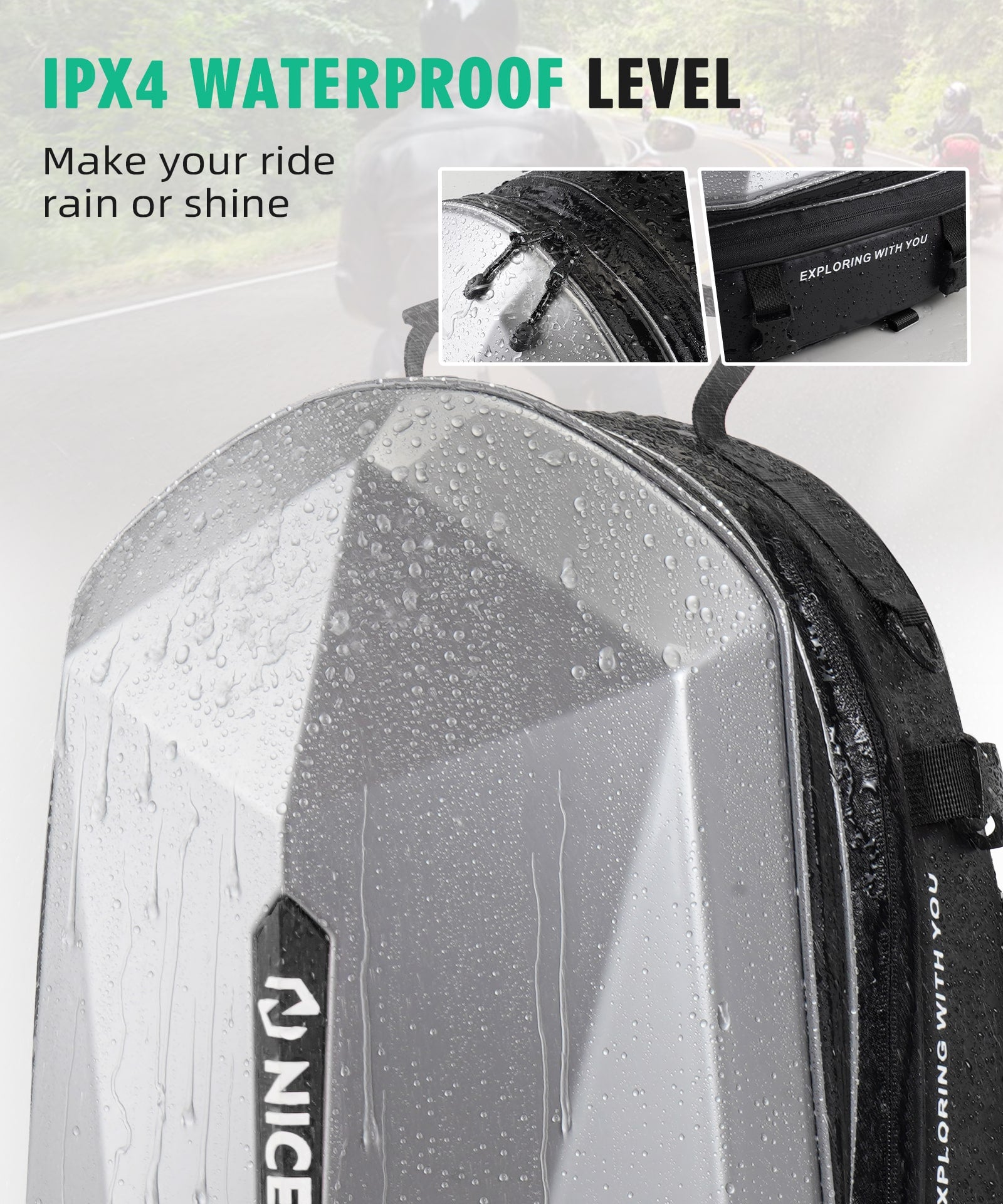 Motorcycle Backpack Hardshell 38L Expandable Tail & Helmet Bag