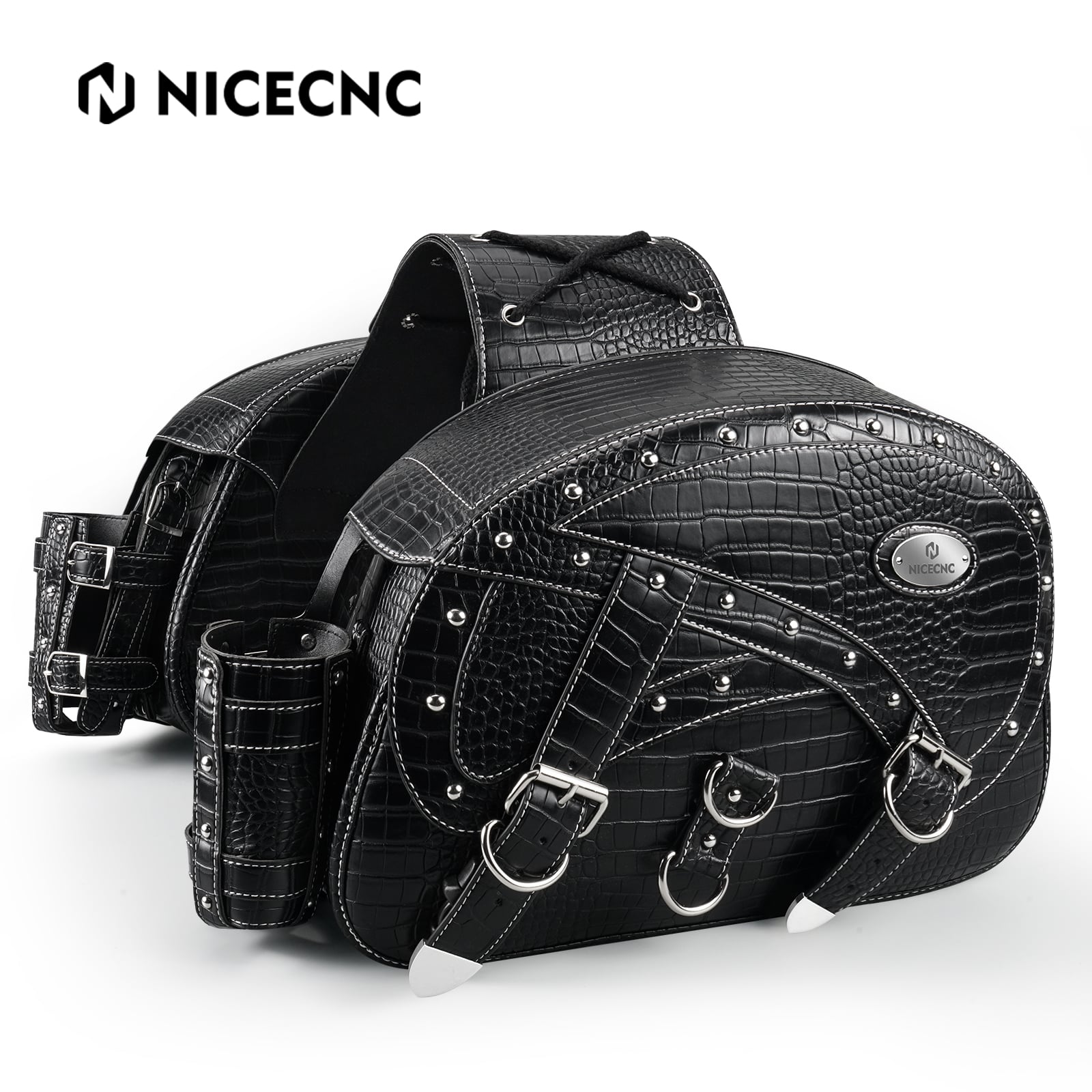 Motorcycle Saddlebags 35L Heavy Duty Leather Waterproof with Cup Holders For Cruiser Softail Dyna Road King