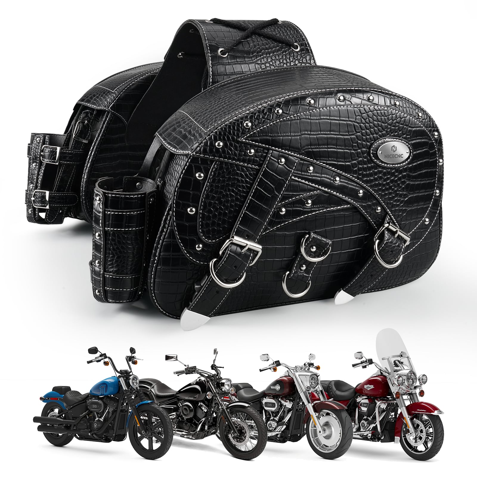 Motorcycle Saddlebags 35L Heavy Duty Leather Waterproof with Cup Holders For Cruiser Softail Dyna Road King