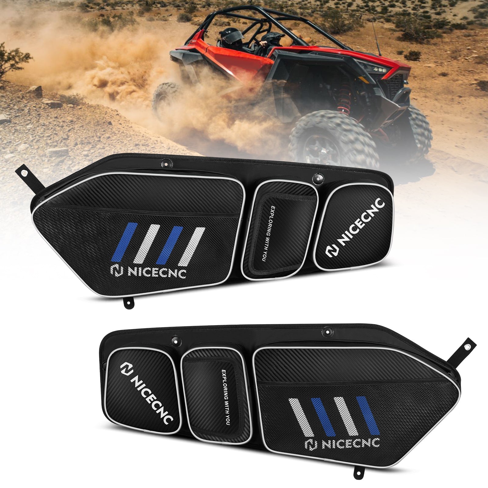 Upgraded Front Door Storage Bags Synthetic 1680D Fbric For Polaris RZR PRO XP/PRO R/TURBO R