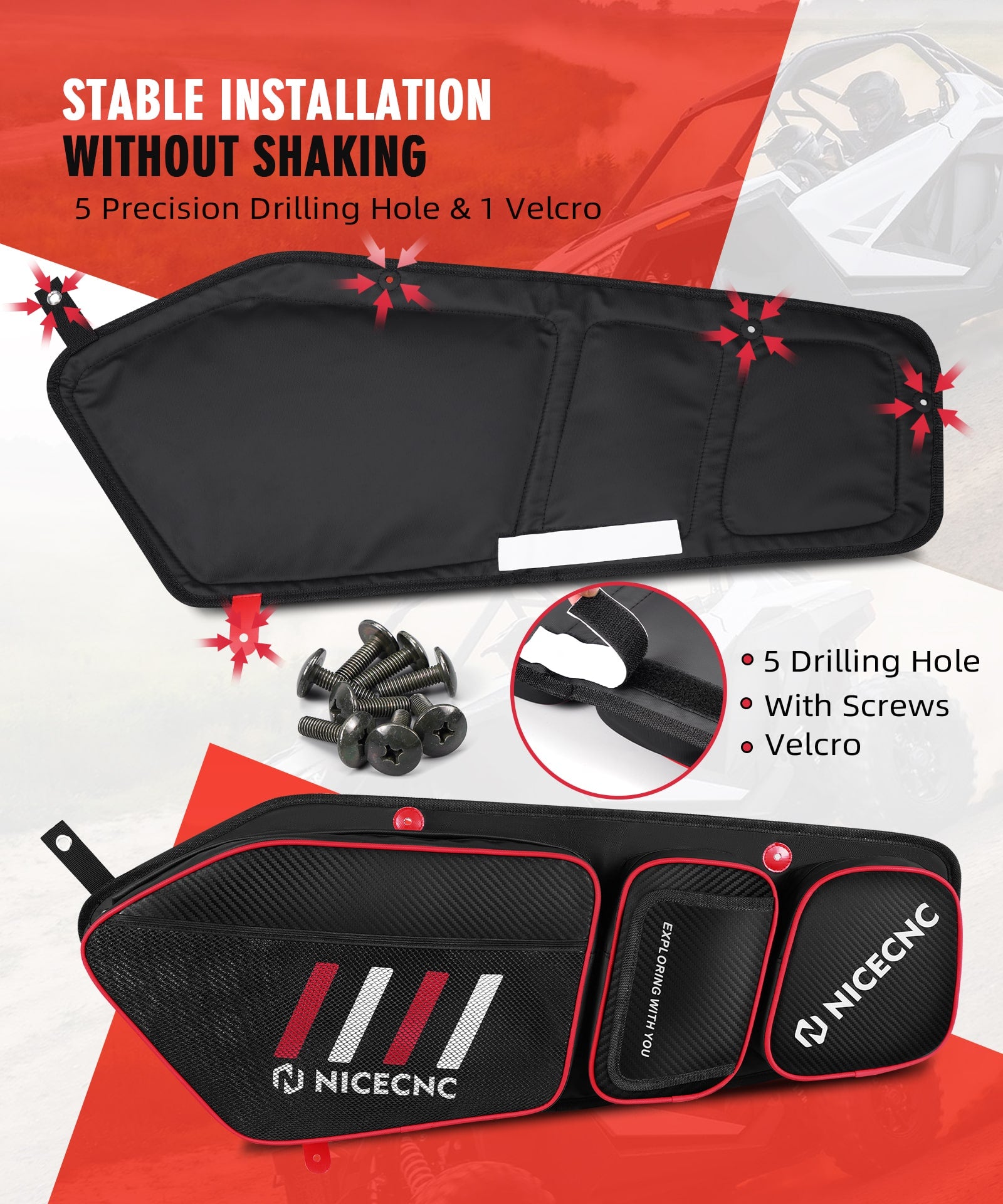 Upgraded Front Door Storage Bags Synthetic 1680D Fbric For Polaris RZR PRO XP/PRO R/TURBO R