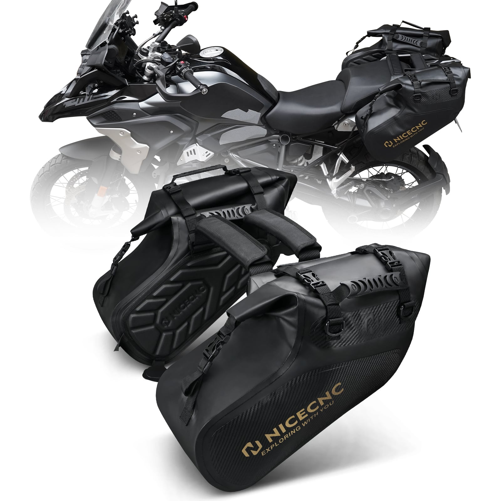 Universal Motorcycle Saddlebags 28L Waterproof for Adventure and Sport Bike Racks