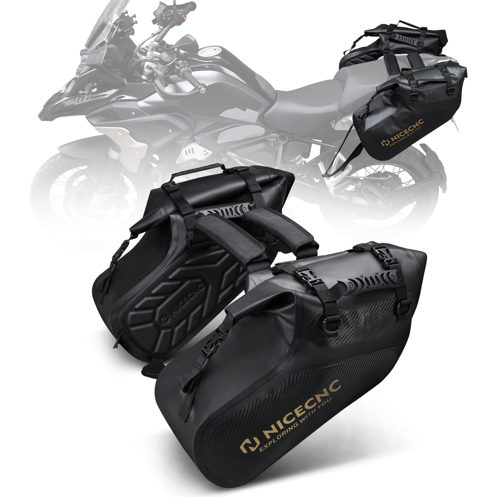 Universal Motorcycle Saddlebags 28L Waterproof for Adventure and Sport Bike Racks