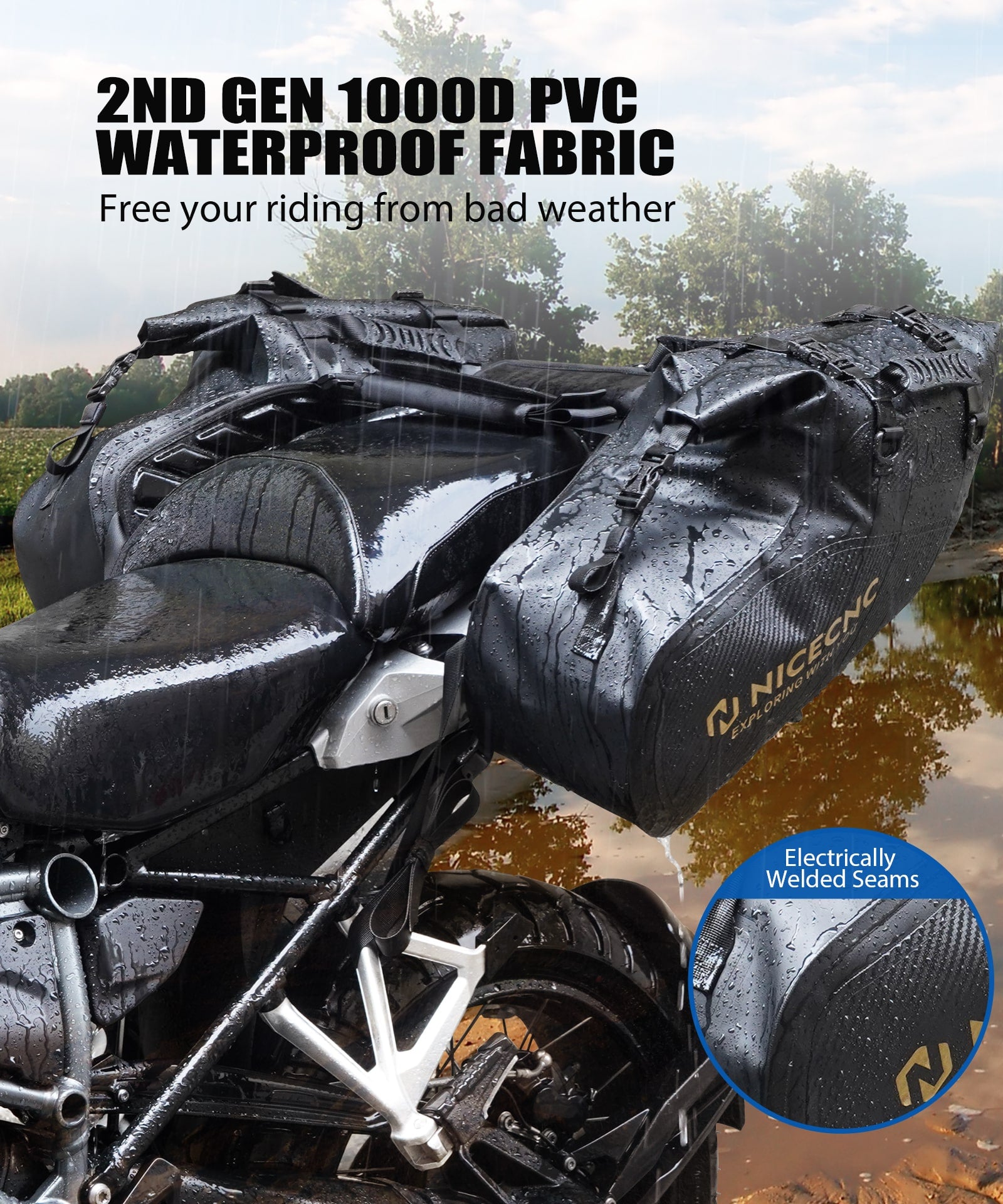 Universal Motorcycle Saddlebags 28L Waterproof for Adventure and Sport Bike Racks