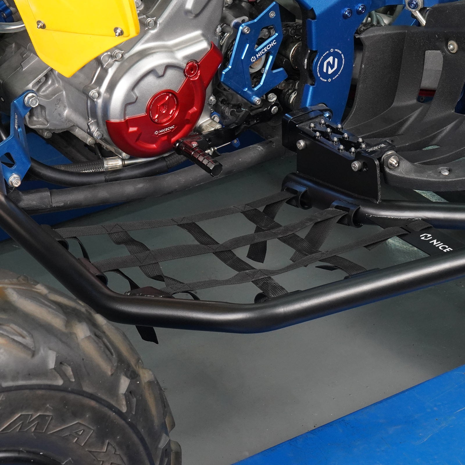 Pair ATV Nerf Bars Peg Heel Guards Netted Protection For Yamaha Raptor 700 06-24