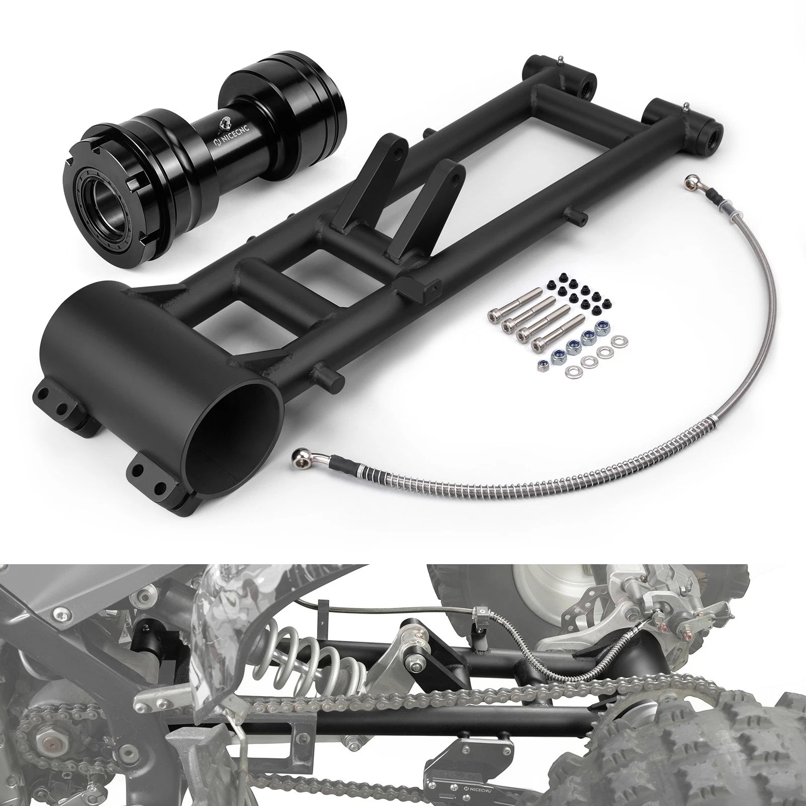 ATV +6" Extended Swingarm & Rear Axle Bearing Carrier Housing For Yamaha Raptor 700 R