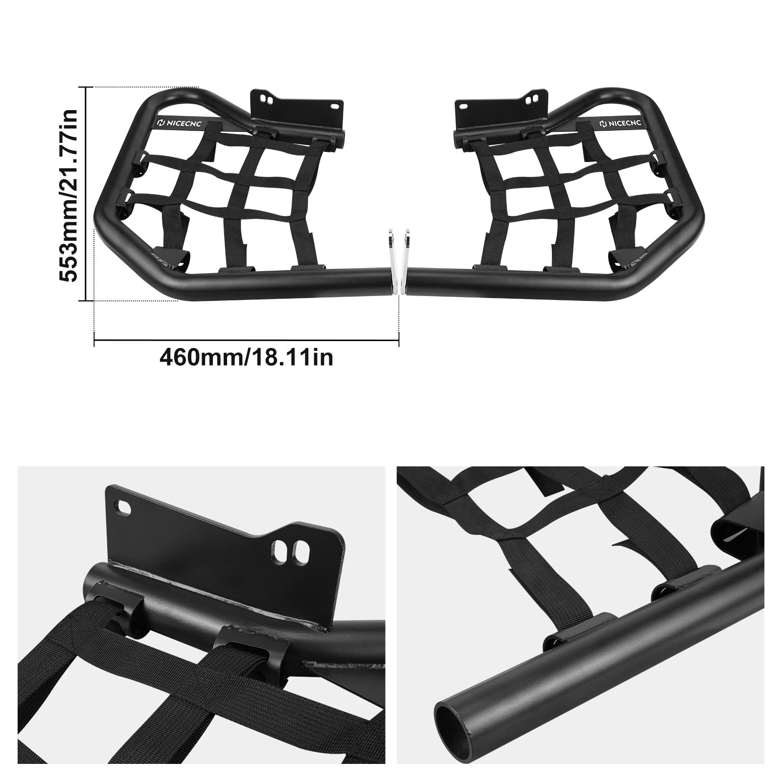 Foot Peg Nerf Bars Heel Guards w/Webbing For Yamaha Raptor 700 R 06-26
