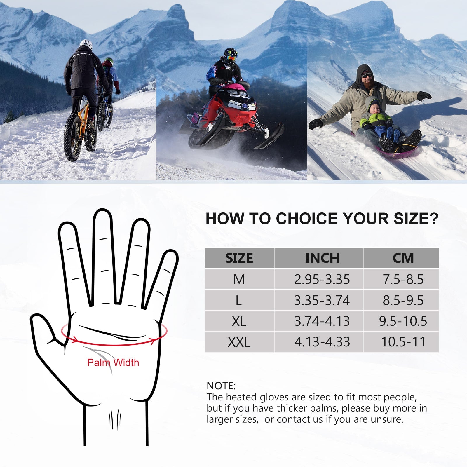 Electric Heated Gloves Winter Warm Rechargeable Touch Screen for Motorcycle Outdoor Sports