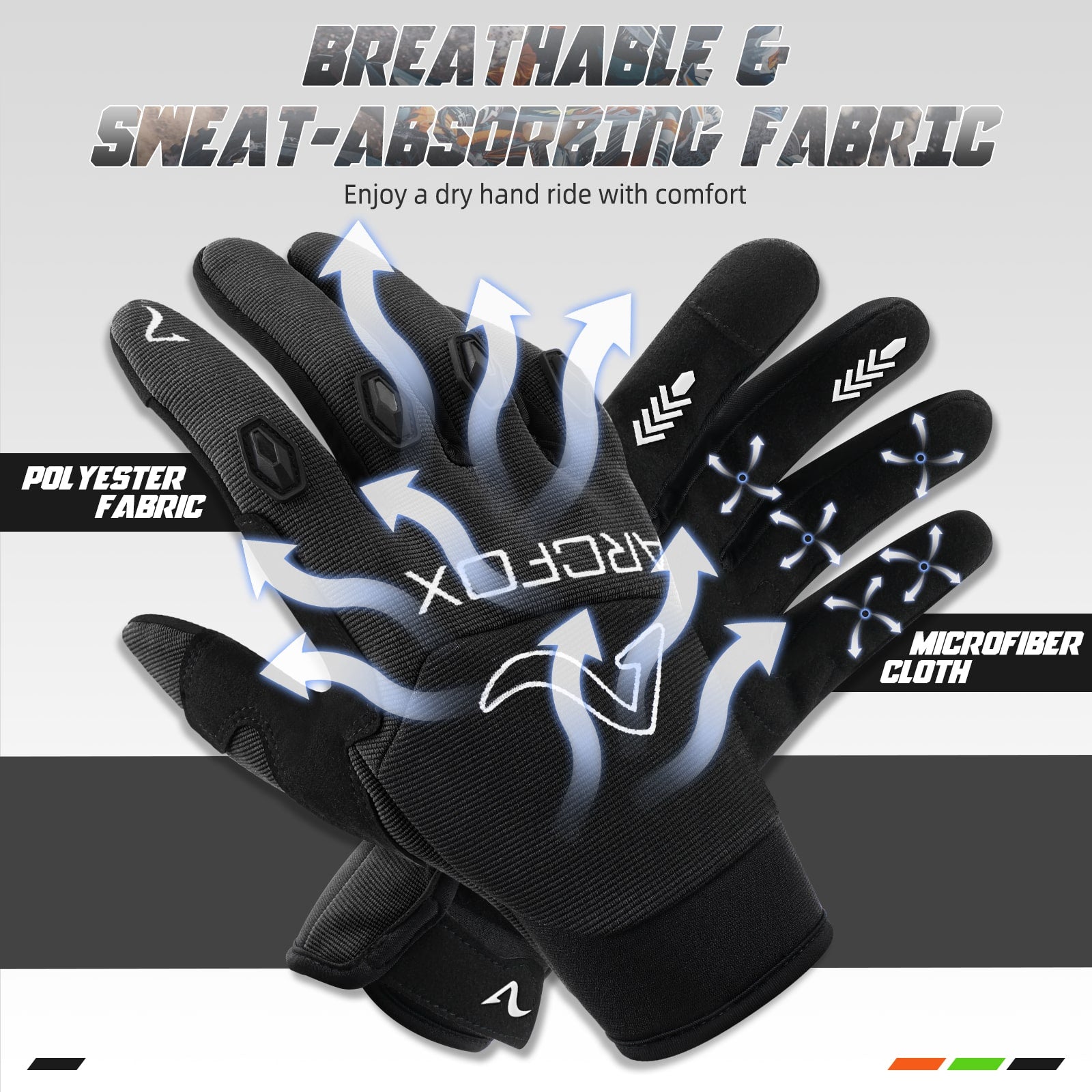 ARCFOX Dirt Bike Gloves for ATV UTV MTB Motocross Motorcycle Off-Road Riding Touch Screen Breathable Sweat-absorbing Fabric