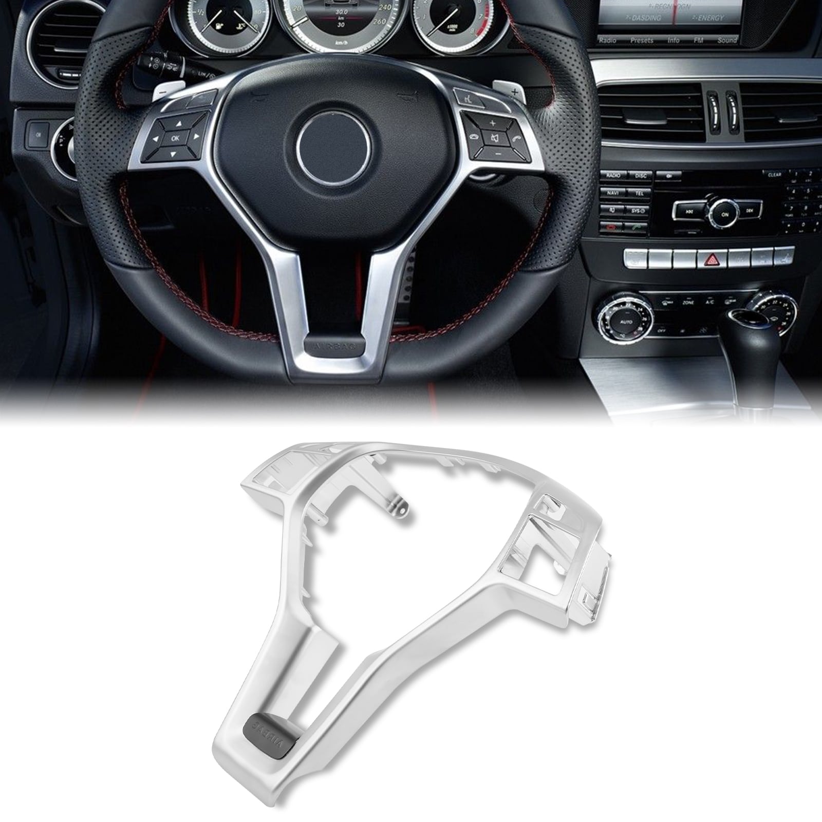 Steering Wheel Cover Trim Silver For Benz W204 W212 W207 W117 2012 2013 2014