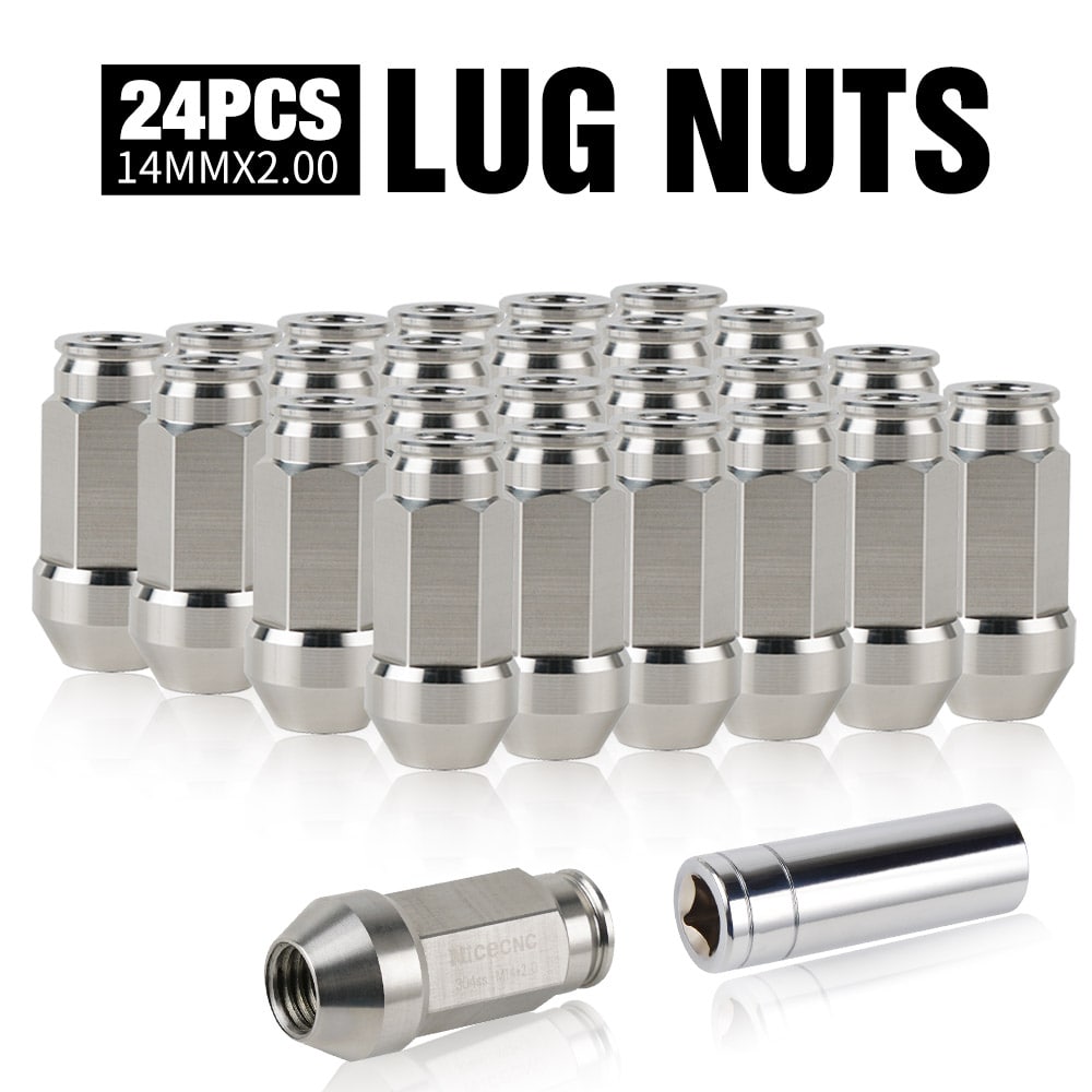 M14x2.0 Stainless Steel Thread Forged Extended Lug Nuts Wheels Rims w/ Key