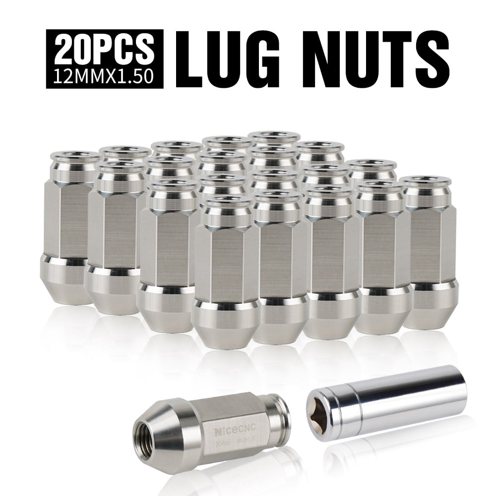 M12x1.5 T304 Lug Nuts w/ Lock Key For Ford Wheels Rims 20pcs