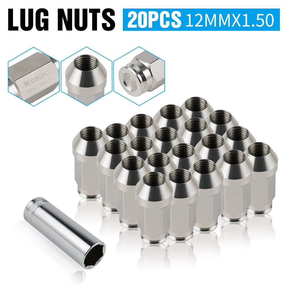 M12x1.5 T304 Lug Nuts w/ Lock Key For Ford Wheels Rims 20pcs