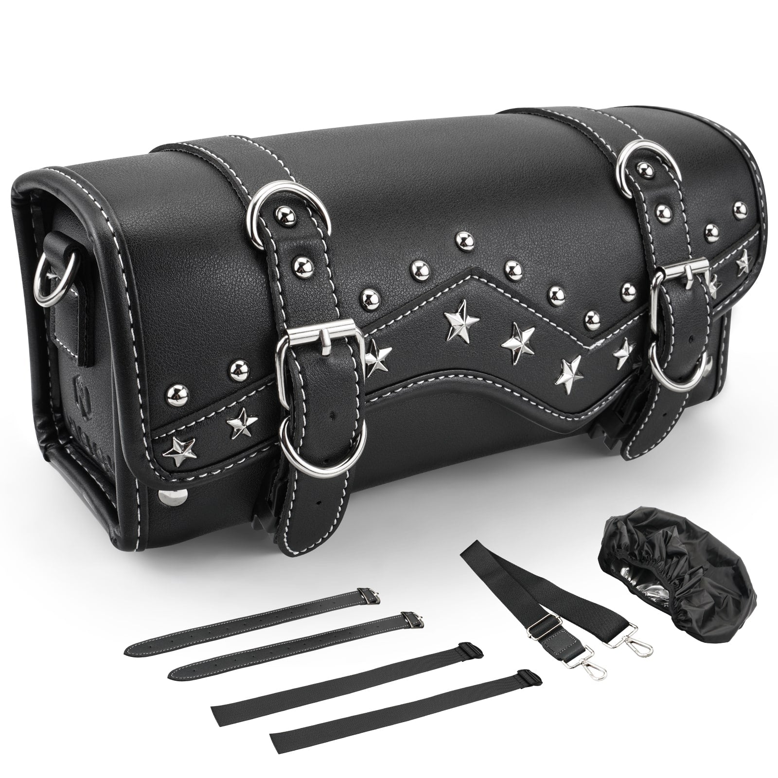 Motorcycle Handlebar Bag Star Rivet Cowhide Texture PU leather