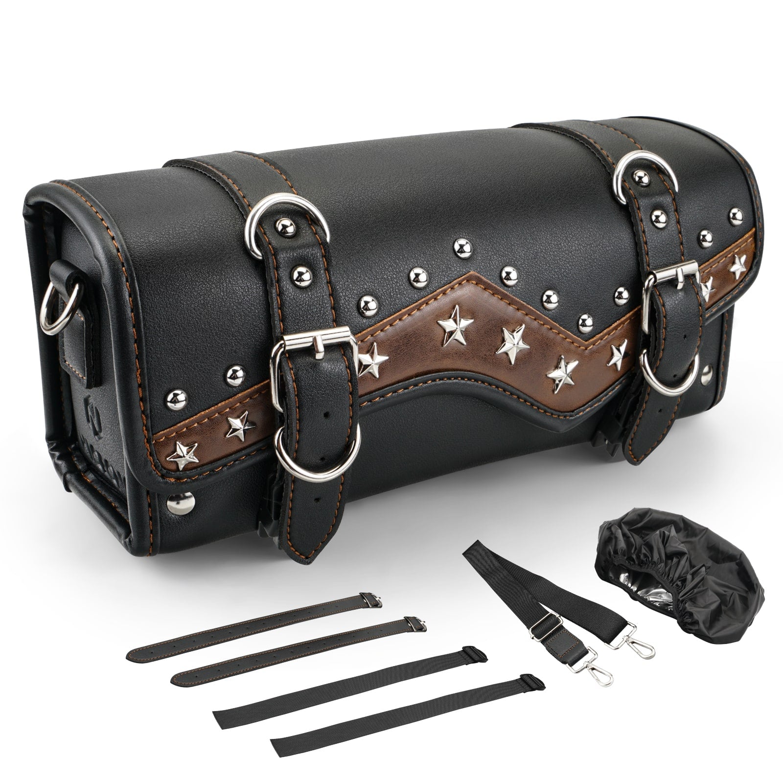 Motorcycle Handlebar Bag Star Rivet Cowhide Texture PU leather