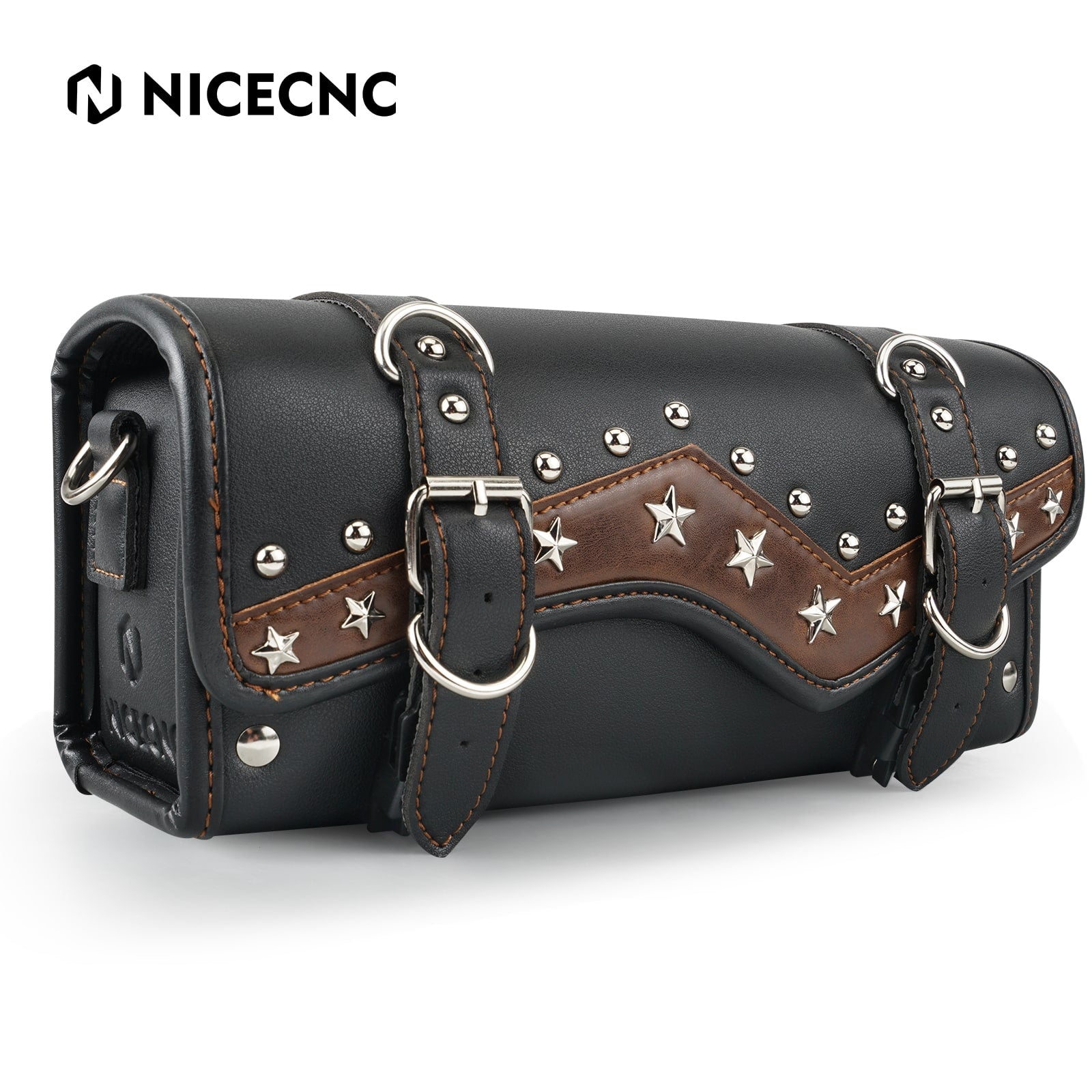 Motorcycle Handlebar Bag Star Rivet Cowhide Texture PU leather