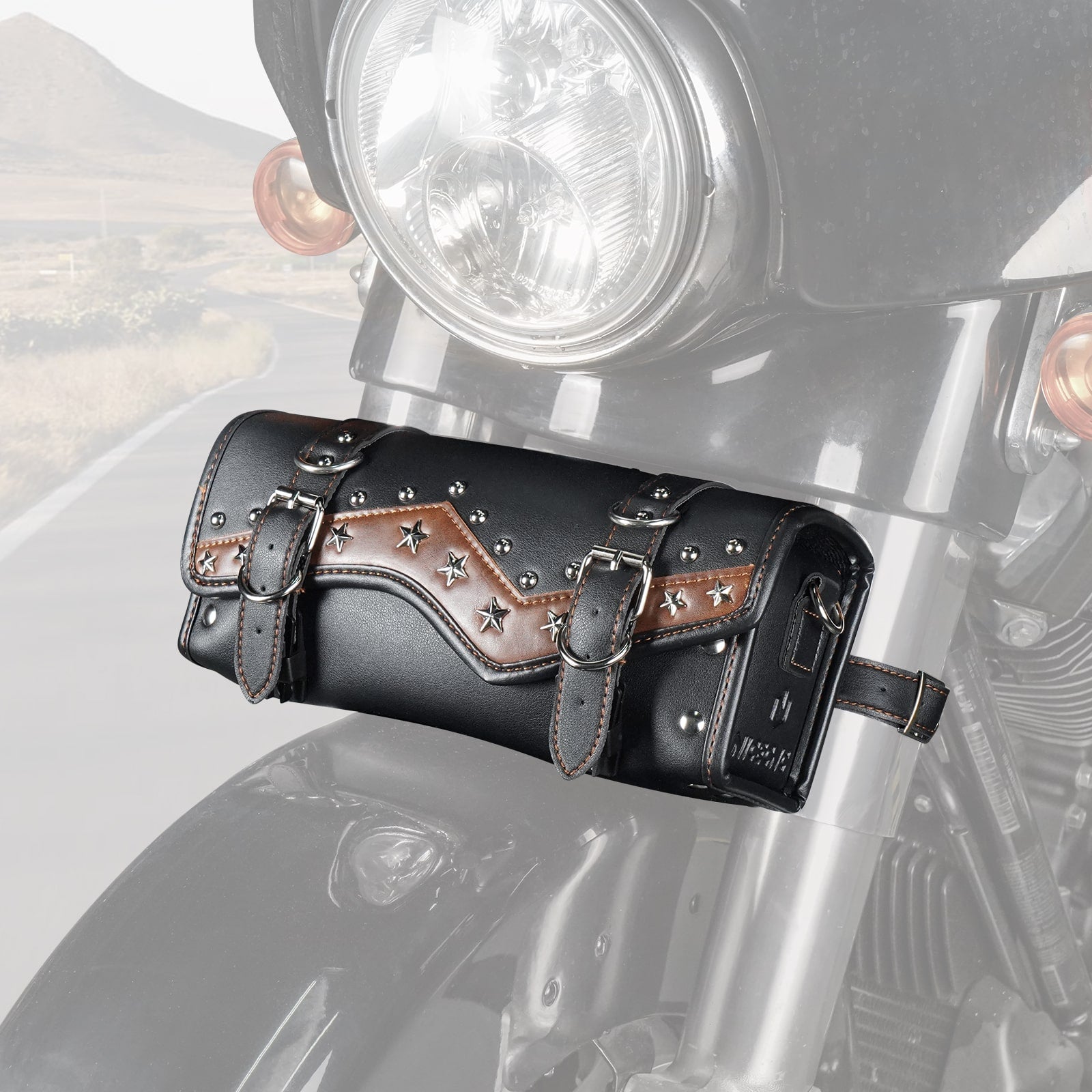 Motorcycle Handlebar Bag Star Rivet Cowhide Texture PU leather