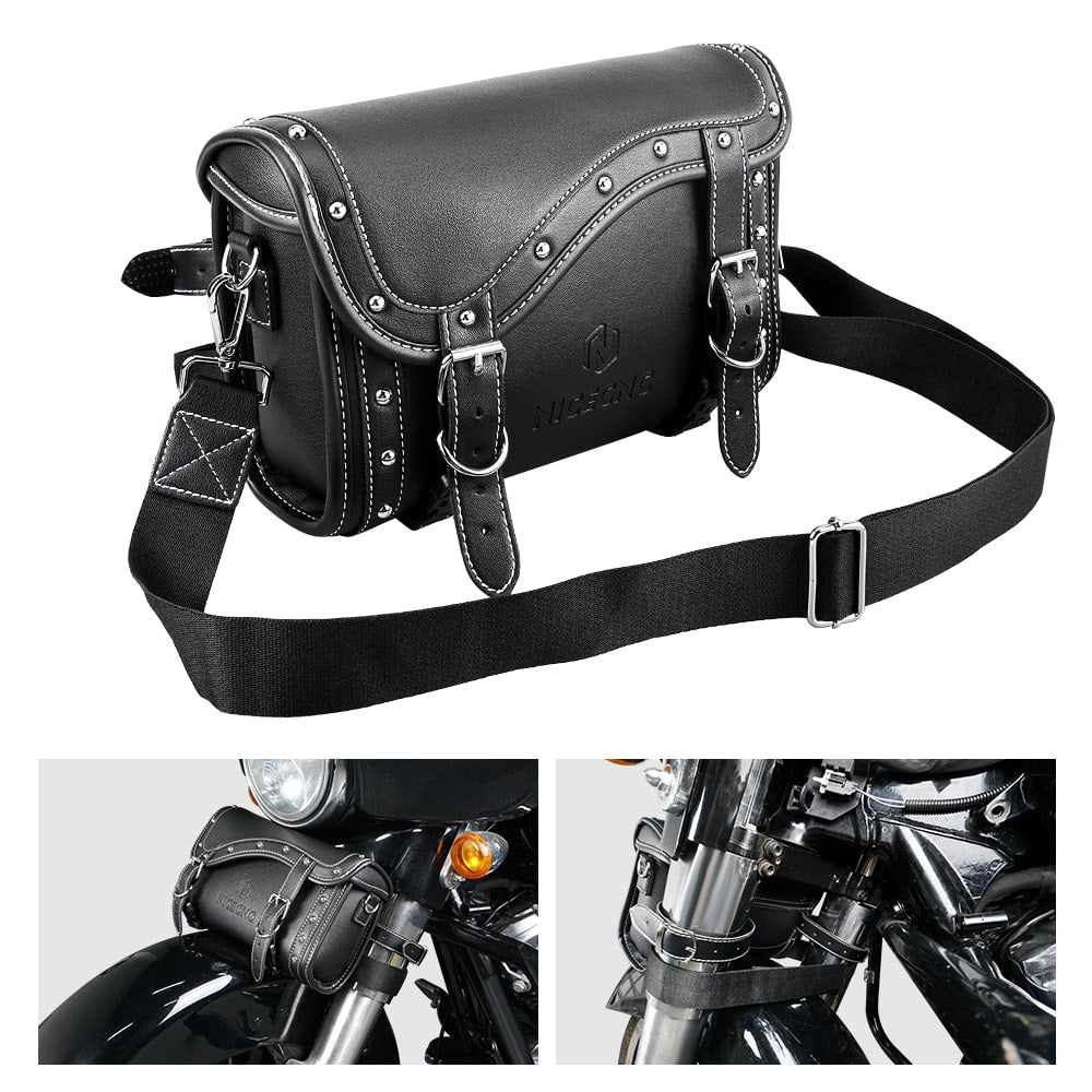 Motorcycle Handlebar Bag with Straps & Protecting Cover PU Leather