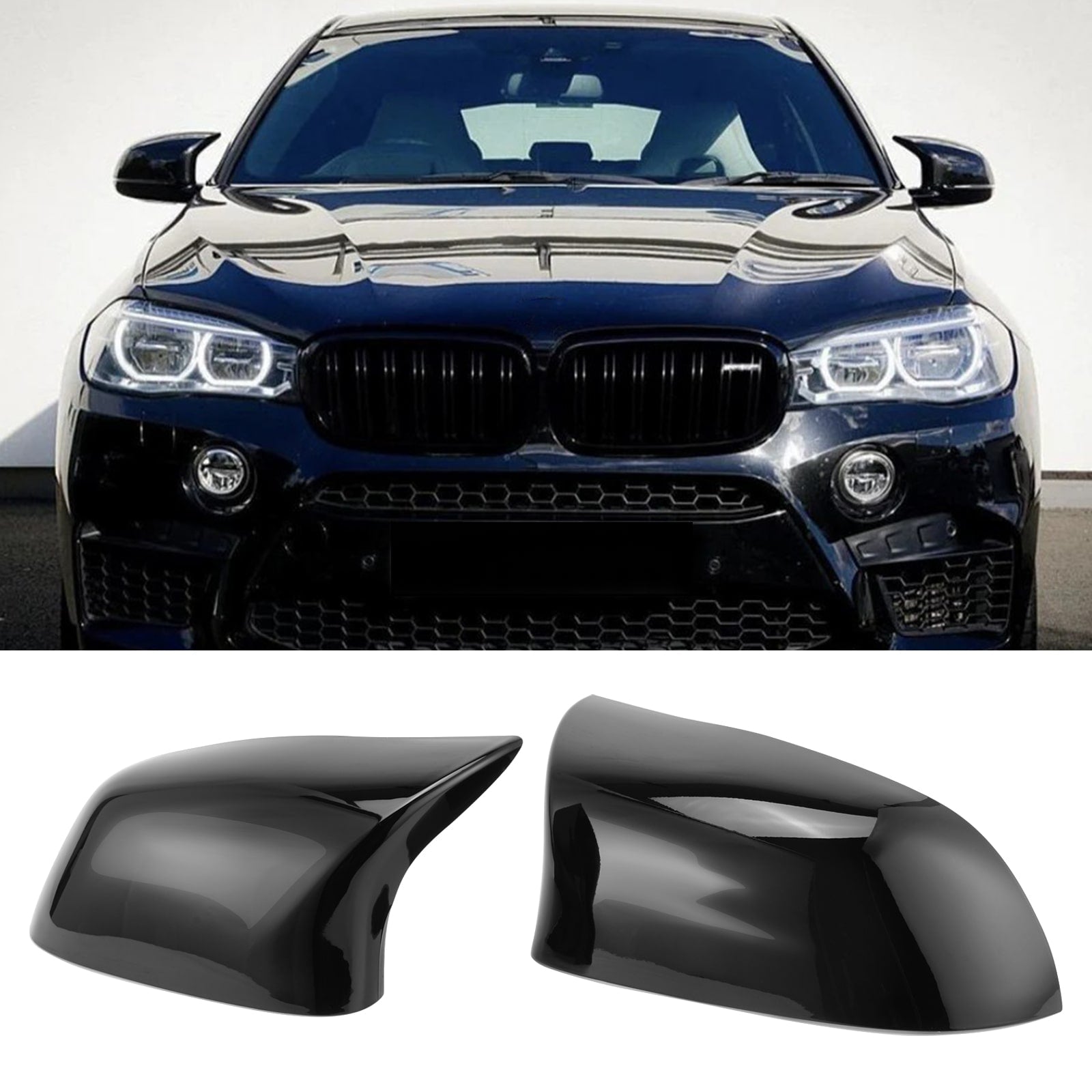 For BMW F15 X5 F25 X3 F16 X6 F26 X4 M-Style Gloss Black Replacement Mirror Covers 14-18