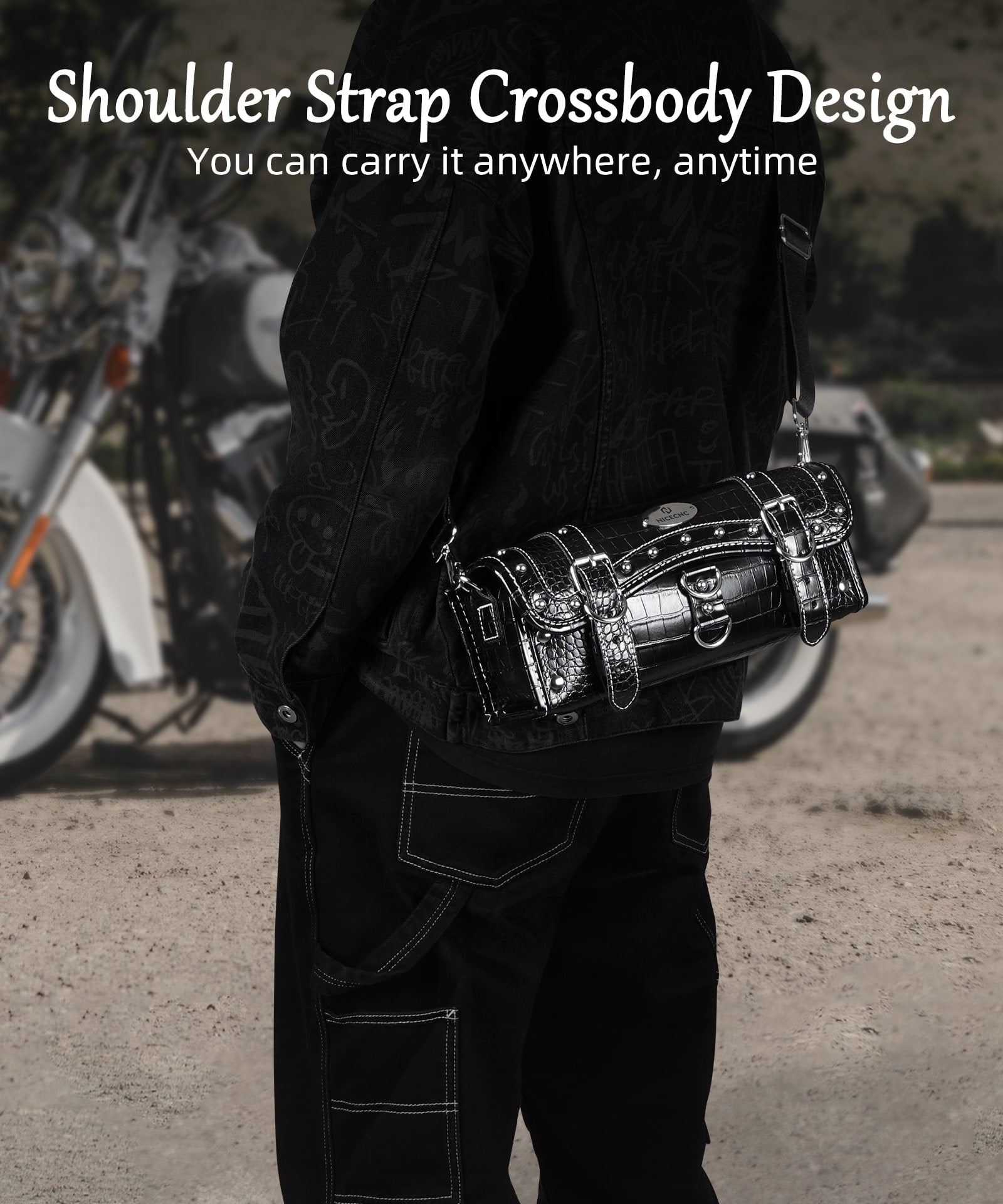 Vintage Motorcycle Handlebar Front Fork Bag Crocodile Texture PU Leather
