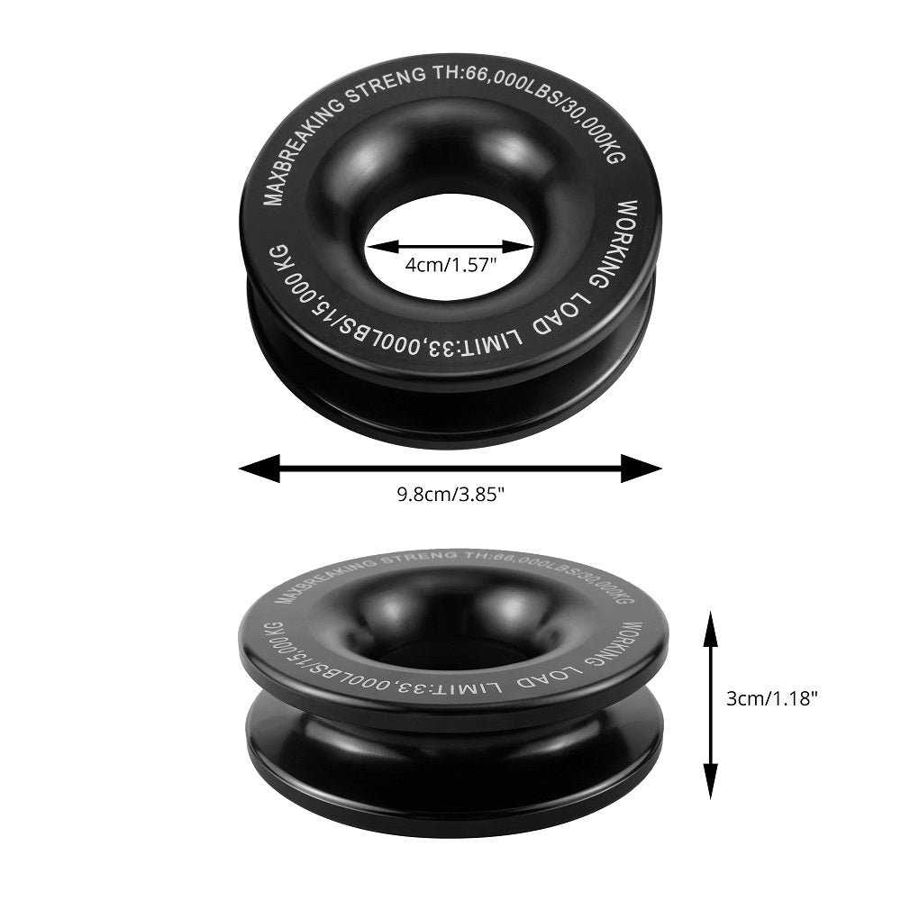 Recovery Ring Snatch Block Pulley 66000lbs For Soft Shackle Tow Winch Off Road