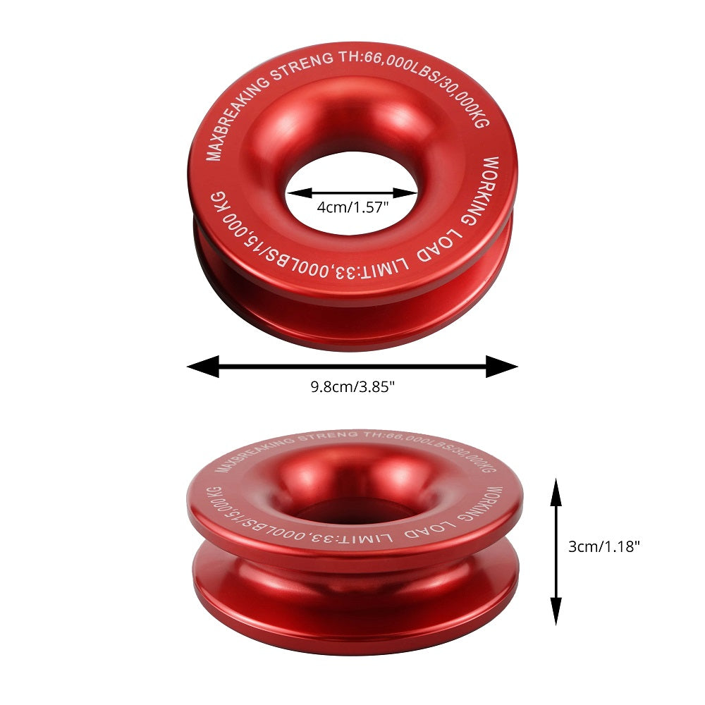 Recovery Ring Snatch Block Pulley 66000lbs For Soft Shackle Tow Winch Off Road