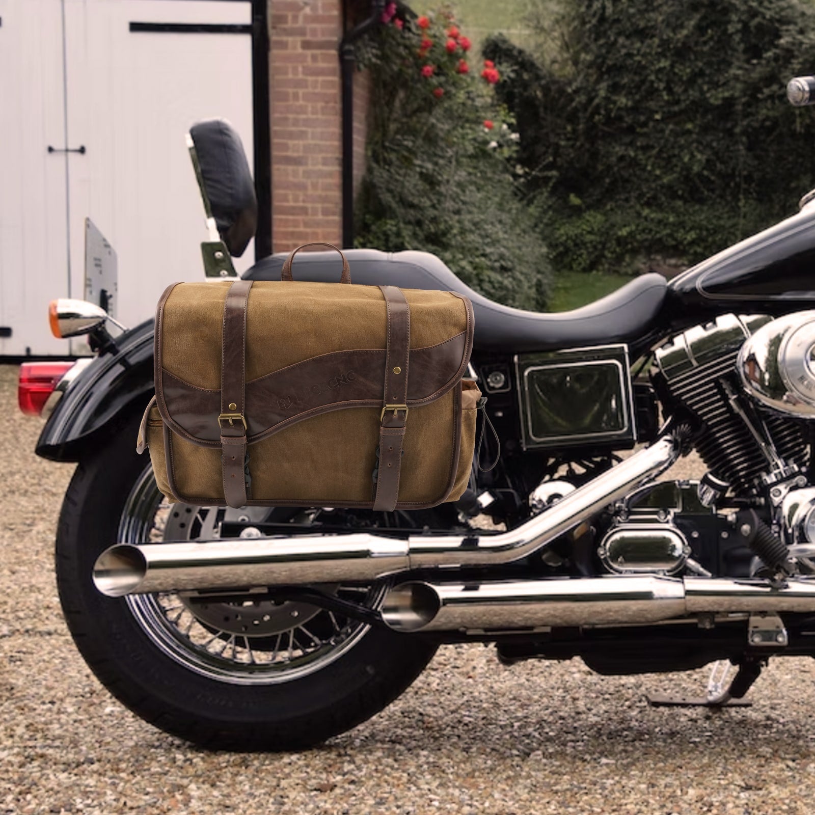 Waxed Canvas Motorcycle Saddle bags Panniers Side Throw Over Saddle Bags