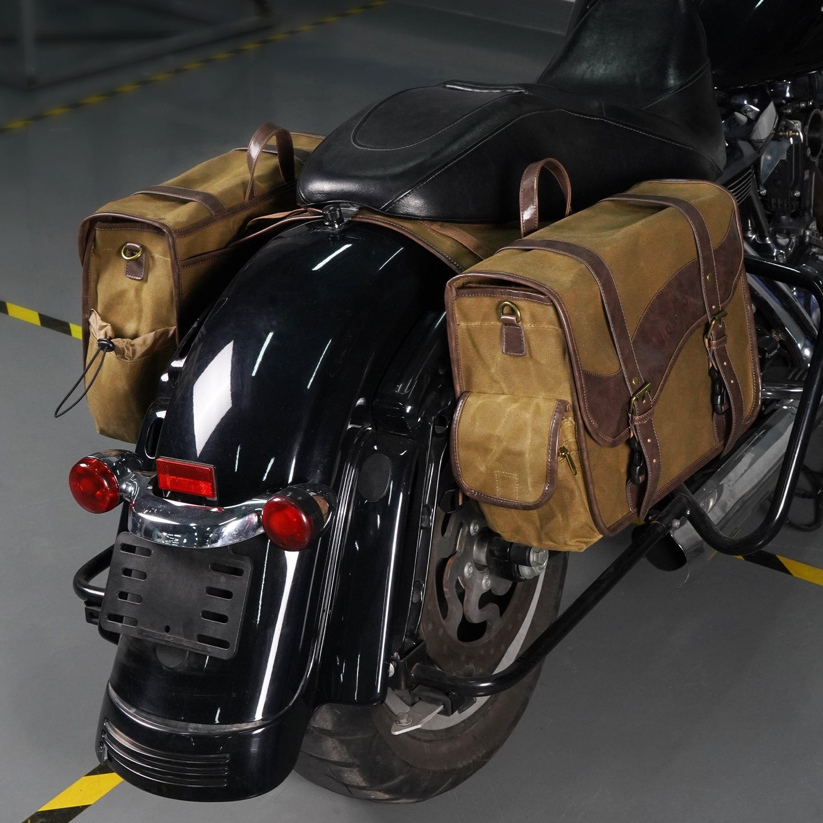 Waxed Canvas Motorcycle Saddle bags Panniers Side Throw Over Saddle Bags