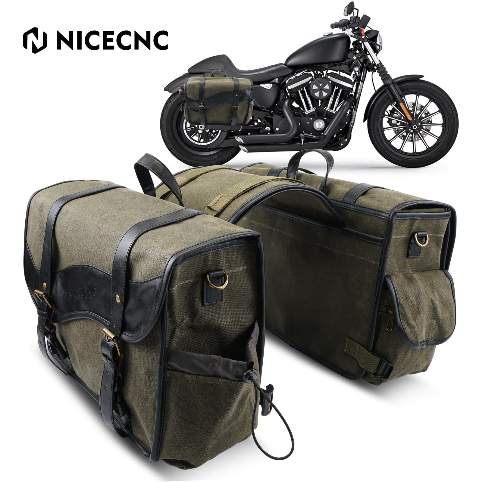 Waxed Canvas Motorcycle Saddle bags Panniers Side Throw Over Saddle Bags