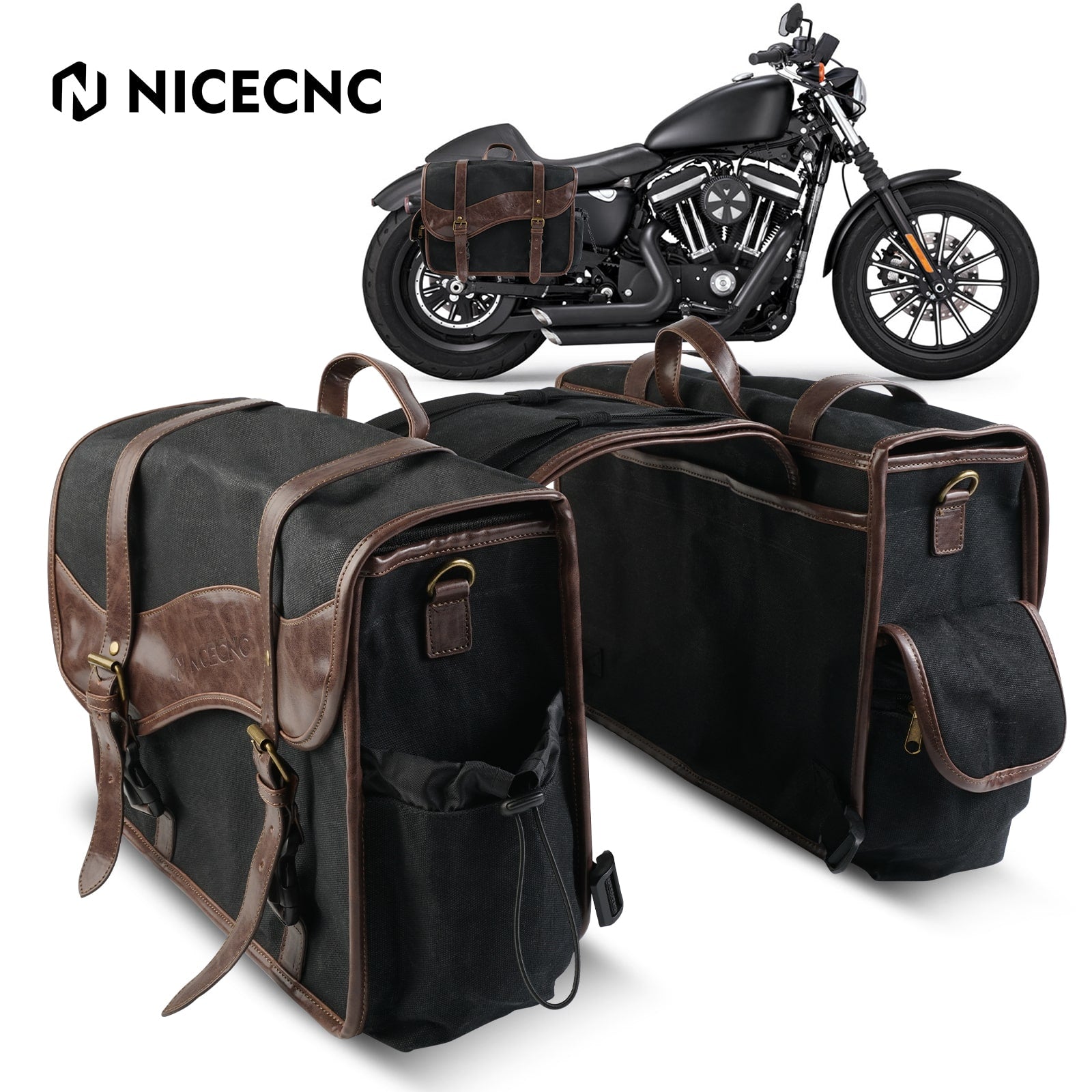 Waxed Canvas Motorcycle Saddle bags Panniers Side Throw Over Saddle Bags